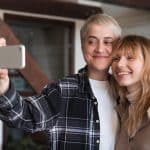 woman'ss couple happy take a selfie